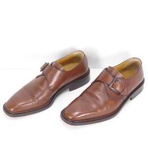 GRANT BROWN PEBBLE LEATHER MONK STRAP SHOES 42.5